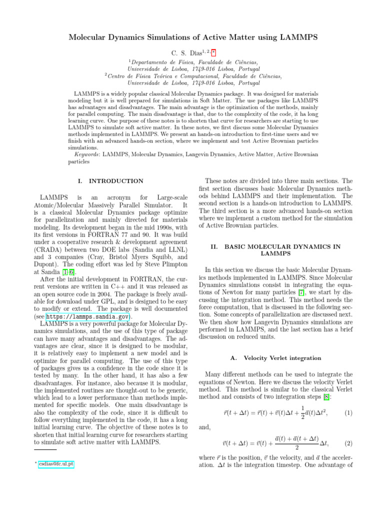 LAMMPS Guide for Active Matter Simulations | PDF | Physics