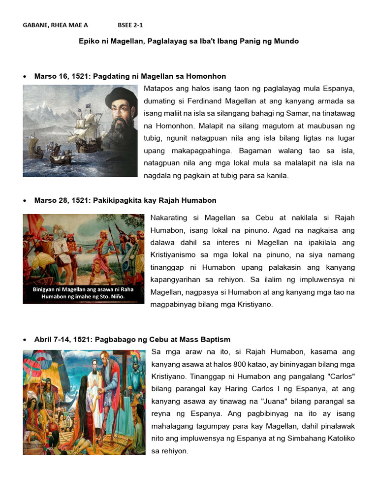 Epiko Ni Magellan, Paglalayag Sa Iba't Ibang Panig NG Mundo | PDF