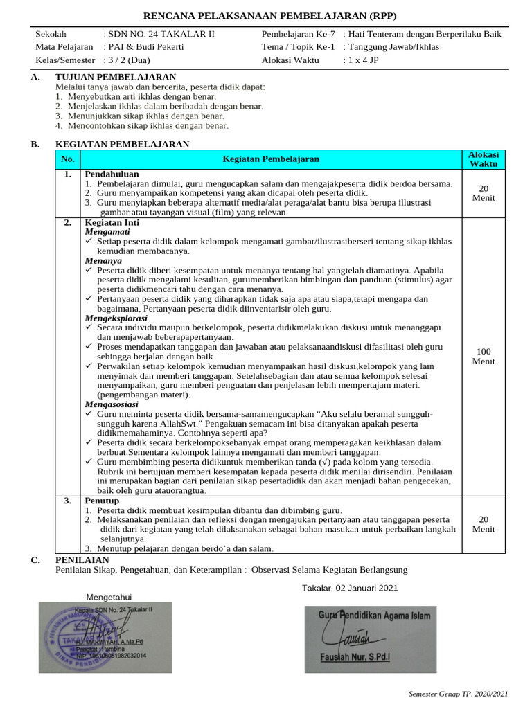 RPP PAI Kelas 3: Ikhlas dan Doa | PDF