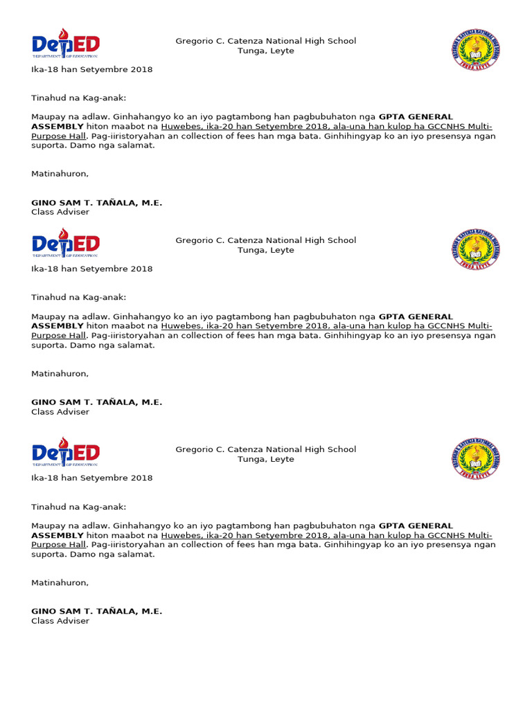 Letter For GPTA Meeting | PDF