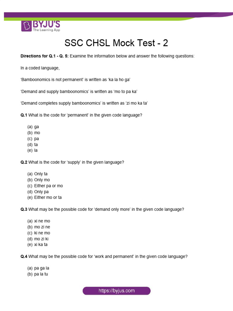 SSC CHSL Mock Test 2 | PDF | Language Mechanics | Syntax
