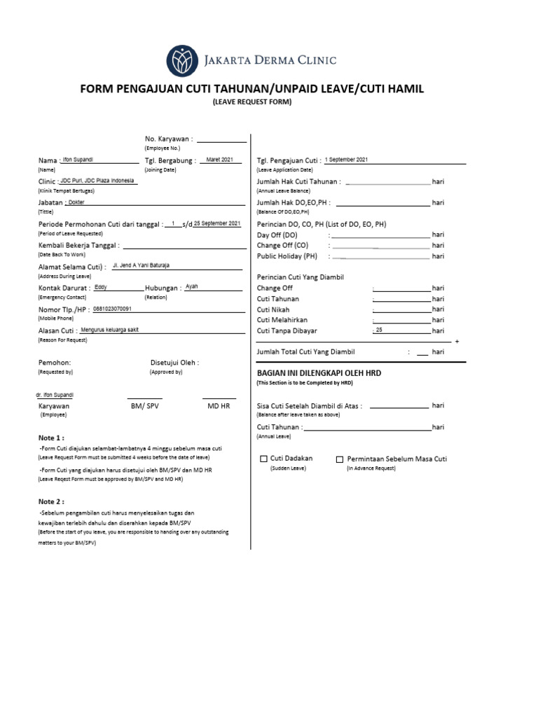 Form Cuti Baru September | PDF | Leave Of Absence