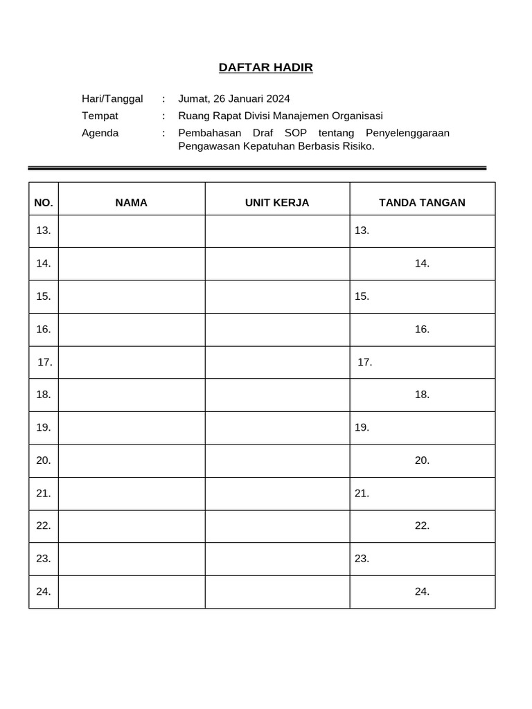 Daftar Hadir Rapat SOP dan Tanda Tangan | PDF