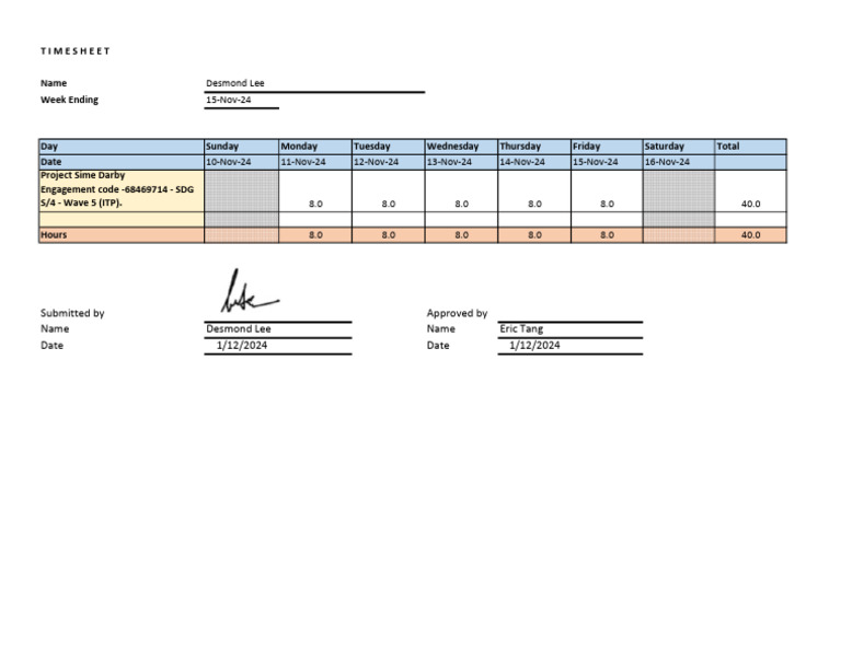 Weekly Timesheet for Desmond Lee | PDF