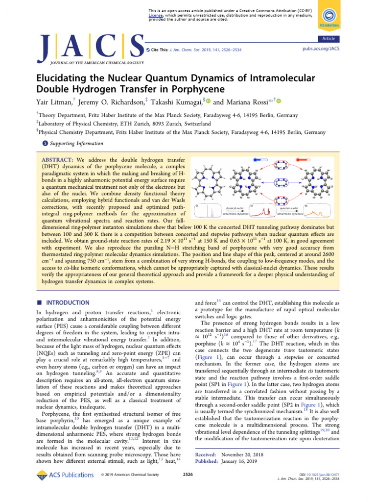 Quantum Dynamics of Hydrogen Transfer | PDF | Infrared Spectroscopy ...