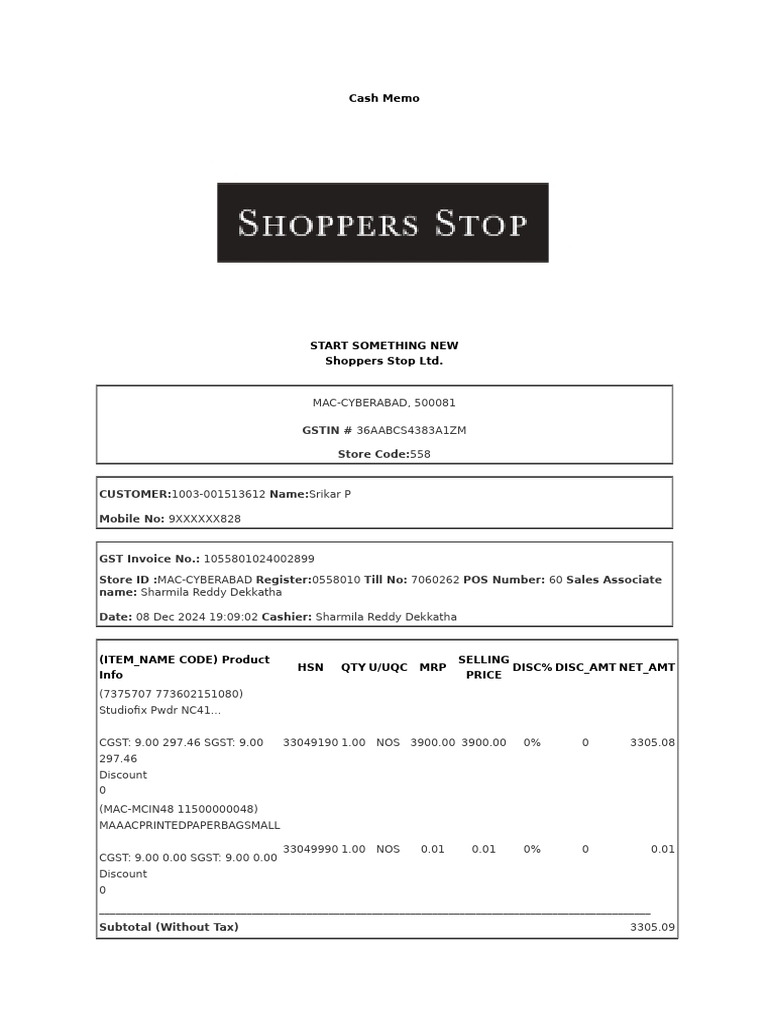 Shoppersstop Receipt 123476450747 | PDF | Receipt | Trade