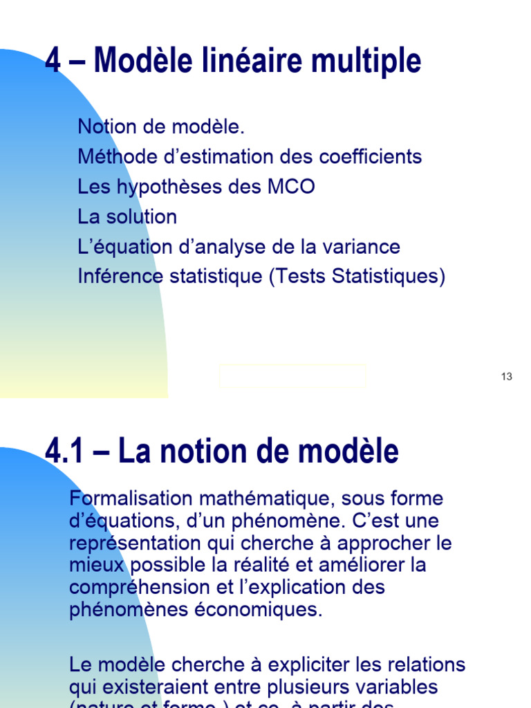 Modèle Linéaire Multiple et Estimation | PDF | Régression linéaire ...