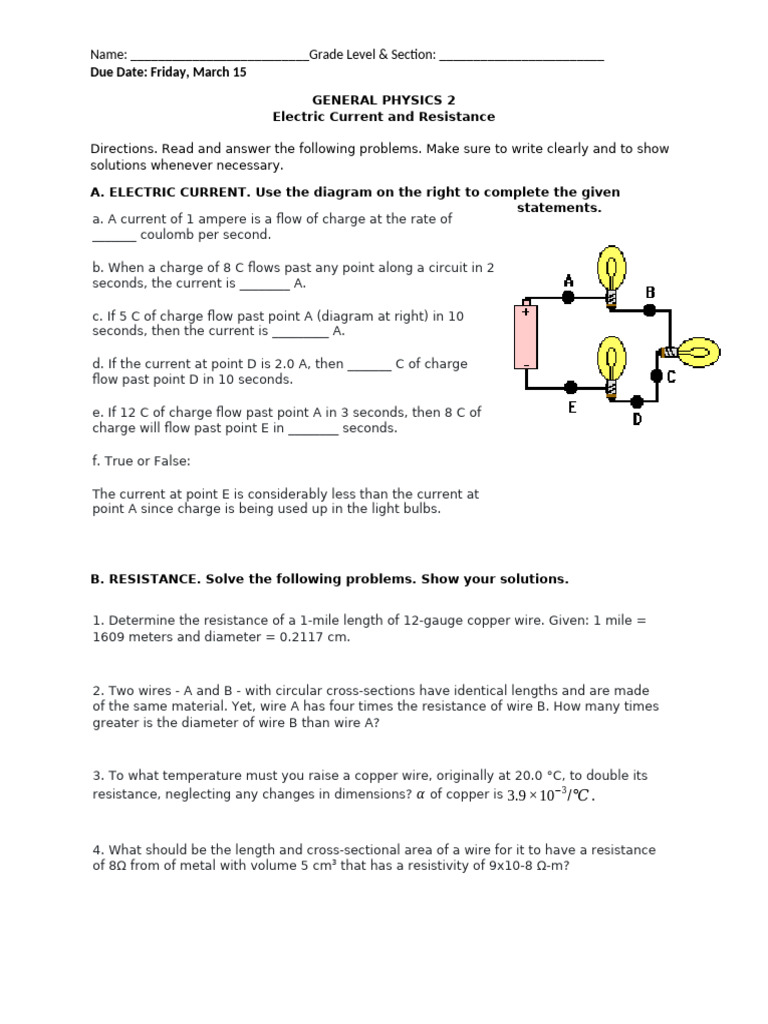 Electric Current and Resistance Problems | PDF