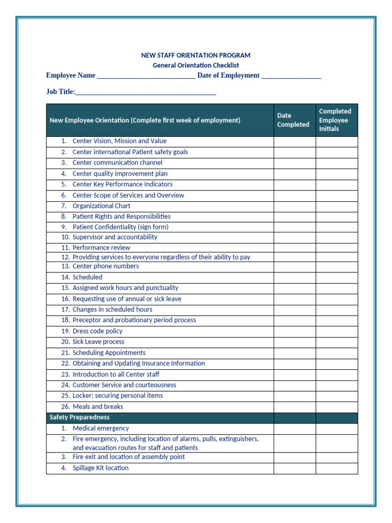New Employee Orientation Checklist | PDF | Employment | Business