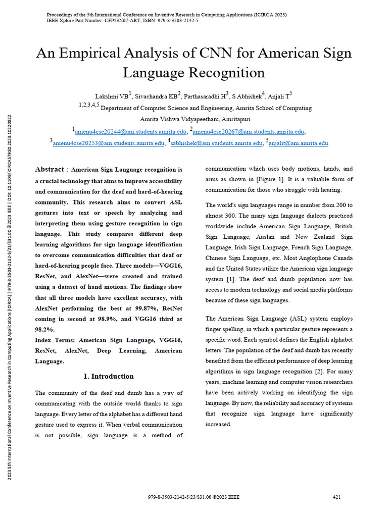 An Empirical Analysis of CNN For American Sign Language Recognition ...