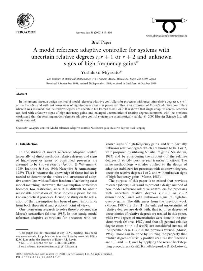 A Model Reference Adaptive Controller For Systems With Uncertain R ...