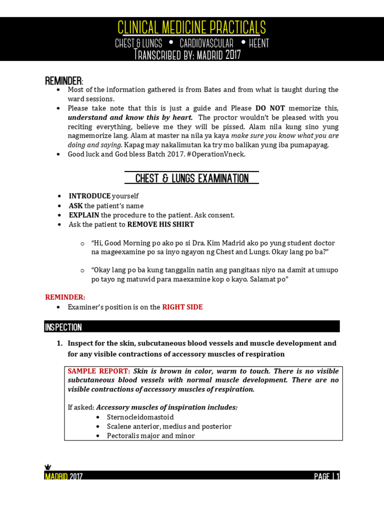 Patient Chest and Lung Examination Guide | PDF