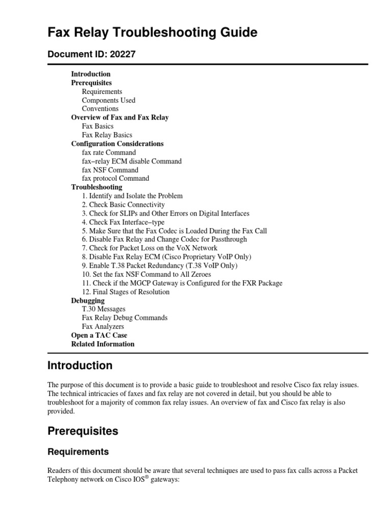 Fax Relay Troubleshooting Guide: Document ID: 20227 | PDF