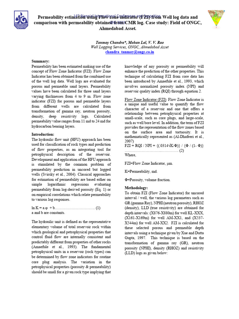 FZI-Based Permeability Estimation Study | PDF | Permeability (Earth ...