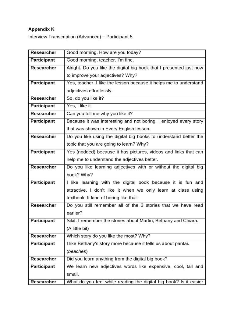 Interview transcription | PDF | Cognition | Cognitive Science