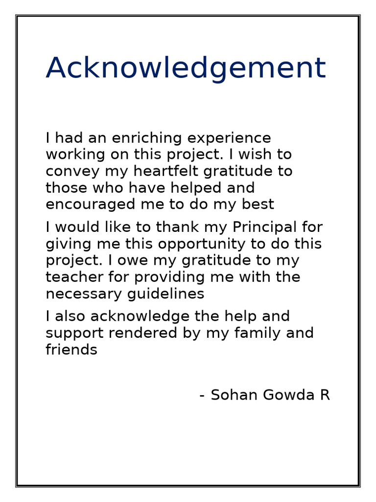 Acknowledgements for Project Support | PDF