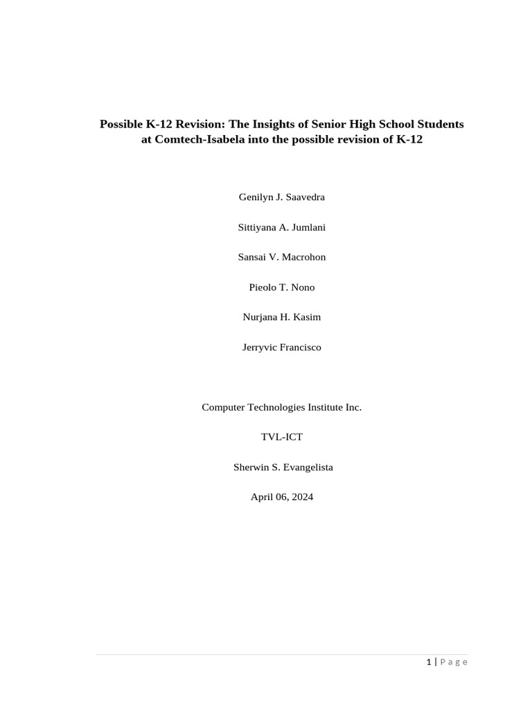 Senior High Insights on K-12 Revision | PDF | Survey Methodology ...