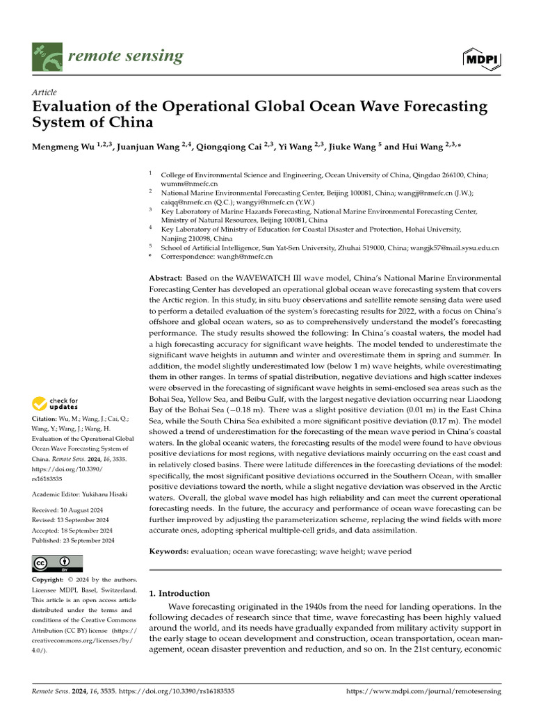 Remote Sensing: Evaluation of The Operational Global Ocean Wave ...