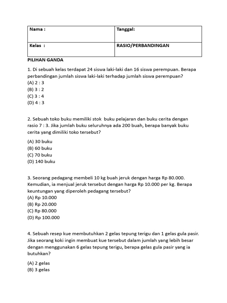 Soal Rasio dan Perbandingan Matematika | PDF