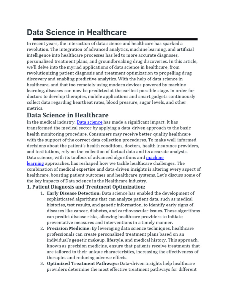 Data Science in Healthcare | PDF | Personalized Medicine | Medicine
