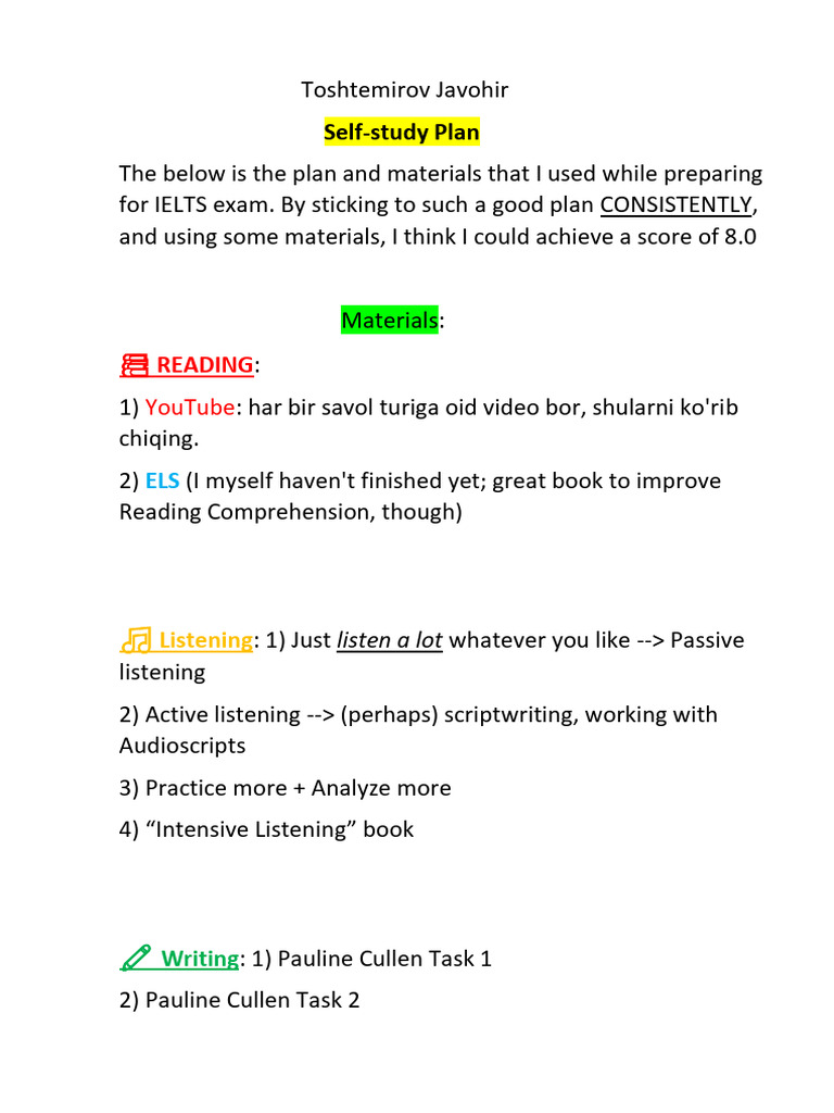 IELTS Preparation Self-Study Guide | PDF