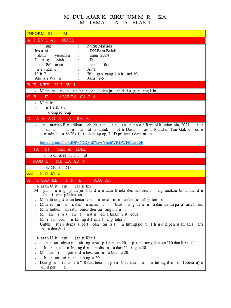 Modul Ajar Matematika Kelas 1 Sd Pdf