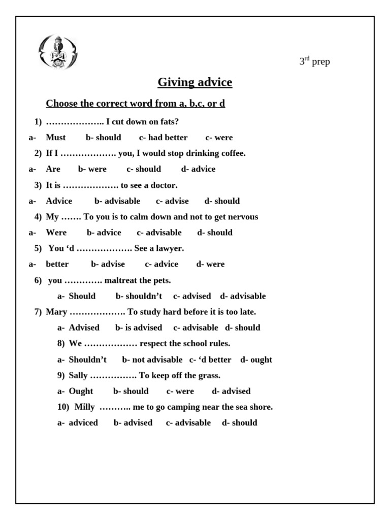 Giving Advice: Exercises with Answers | PDF