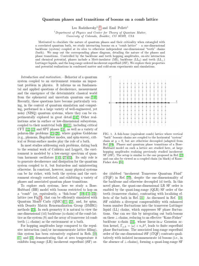 Quantum Phases and Transitions of Bosons On A Comb Lattice | PDF ...