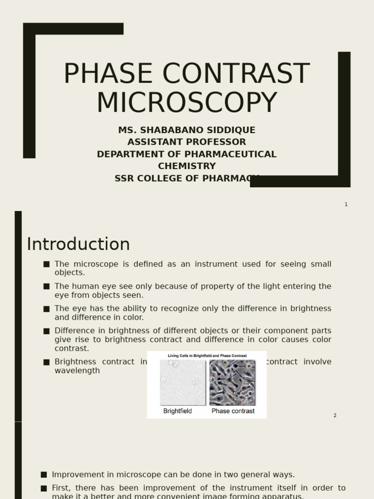 Phase Contrast Microscopy Overview | PDF | Refractive Index | Diffraction