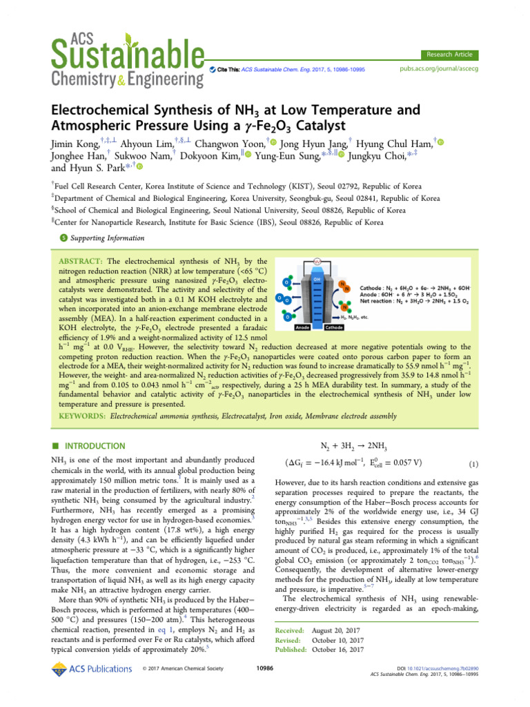 Kong Et Al 2017 Electrochemical Synthesis of Nh3 at Low Temperature and ...