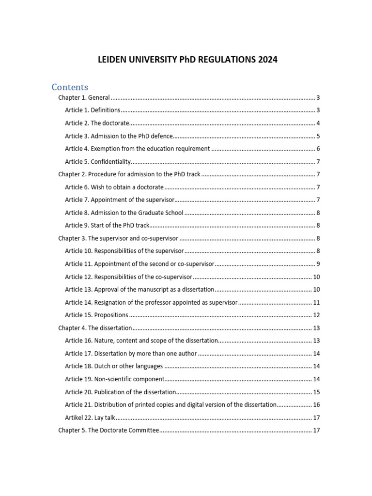 Leiden University PhD Regulations 2024 | PDF | Thesis | Doctor Of ...
