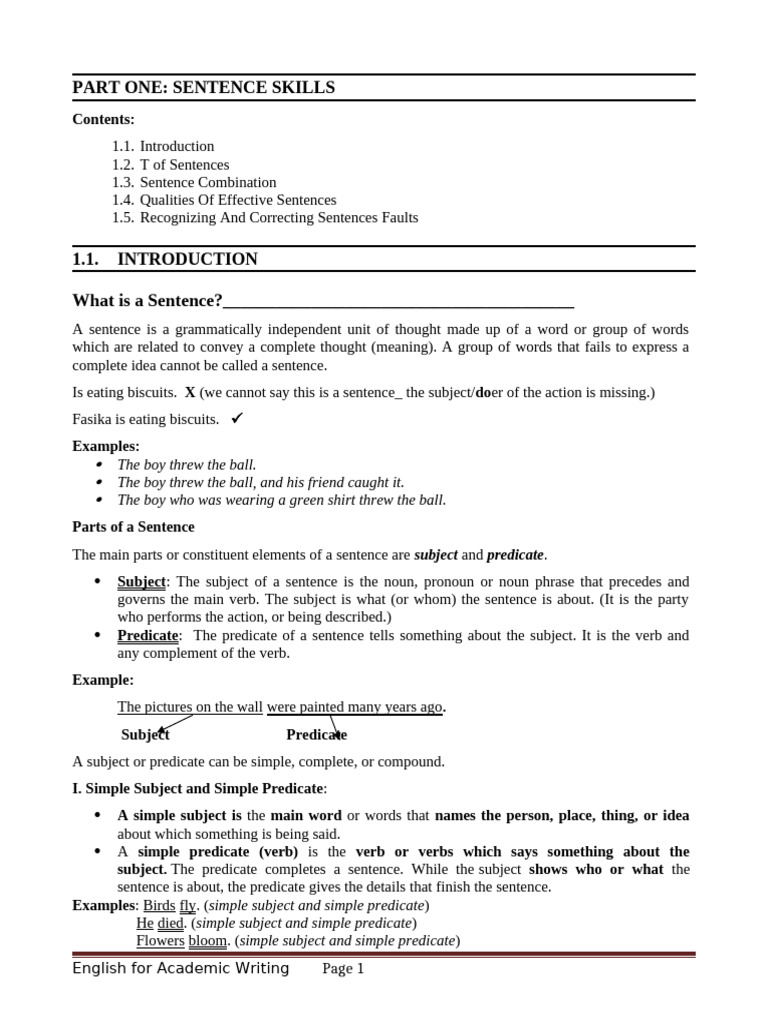 Sentence Skills and Types Explained | PDF | Subject (Grammar ...