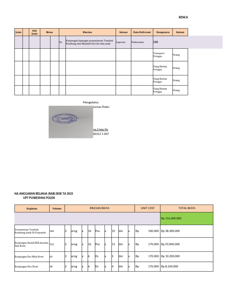 RAB Kunjungan Lapangan Pemantauan Tumbuh Kembang Anak | PDF