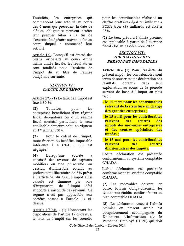 Code Général des Impôts 2024 Maroc | PDF | Impôts | Impôt sur le revenu