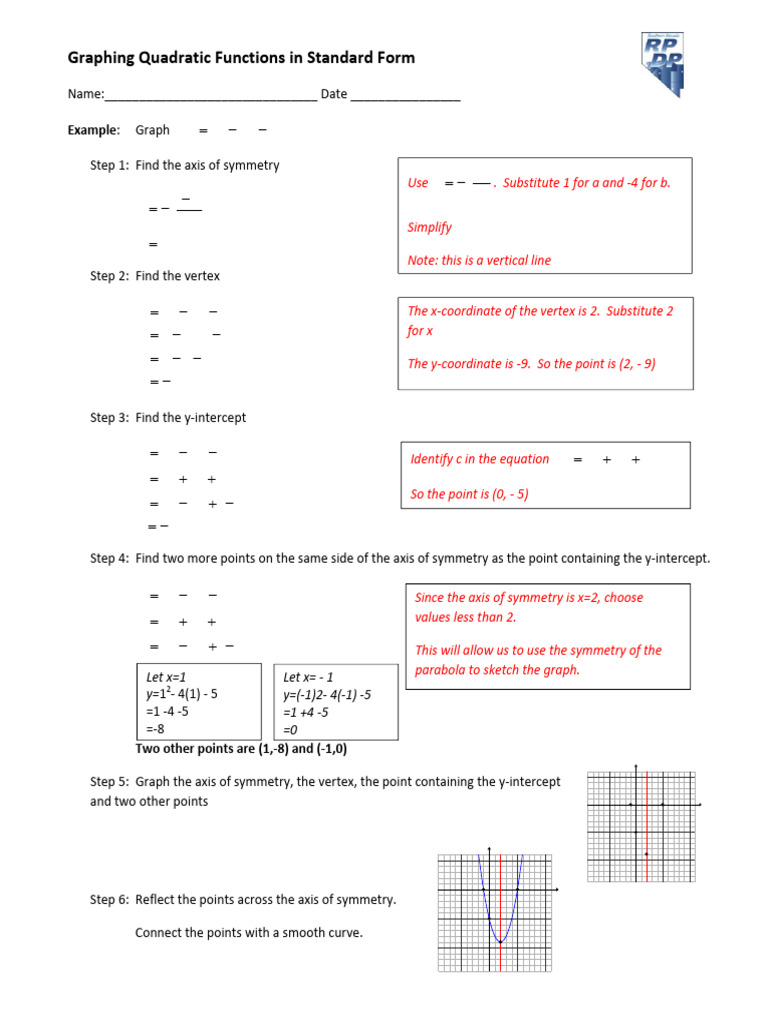 Graphing Quadratic Functions in Standard Form | PDF | Mathematical ...