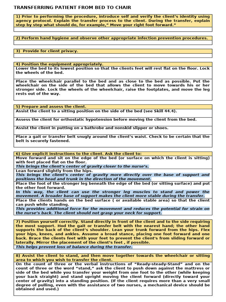 Transferring Patient From Bed To Wheelchair | PDF | Wheelchair | Foot