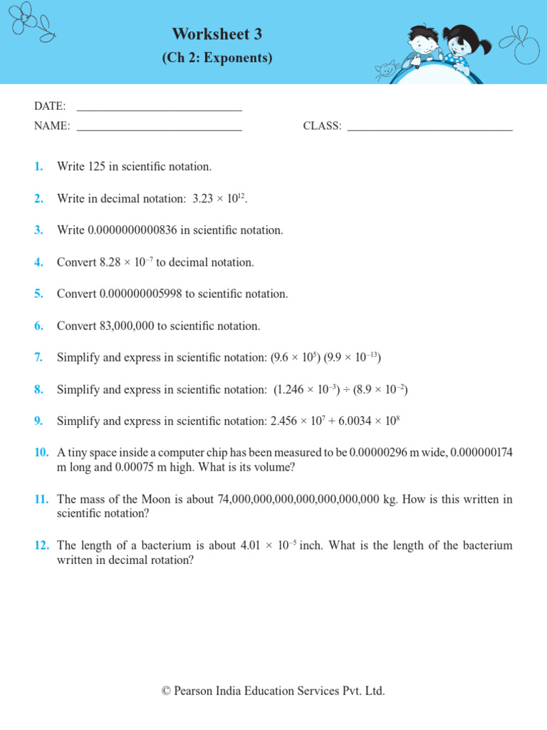 Worksheet 3: (CH 2: Exponents) | PDF