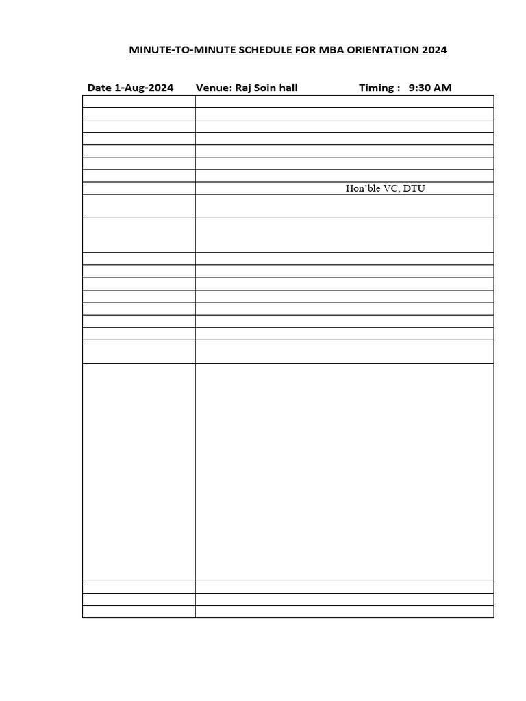 MBA Orientation 2024 Schedule | PDF