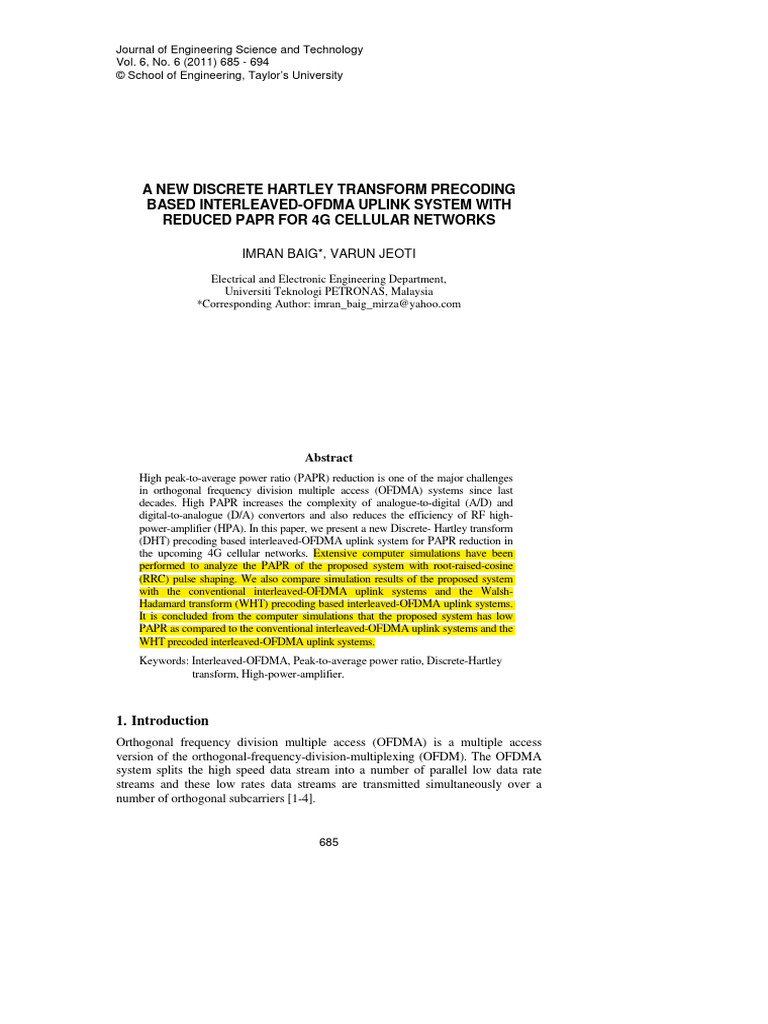 DHT Precoding for Low PAPR in OFDMA | PDF | Orthogonal Frequency ...