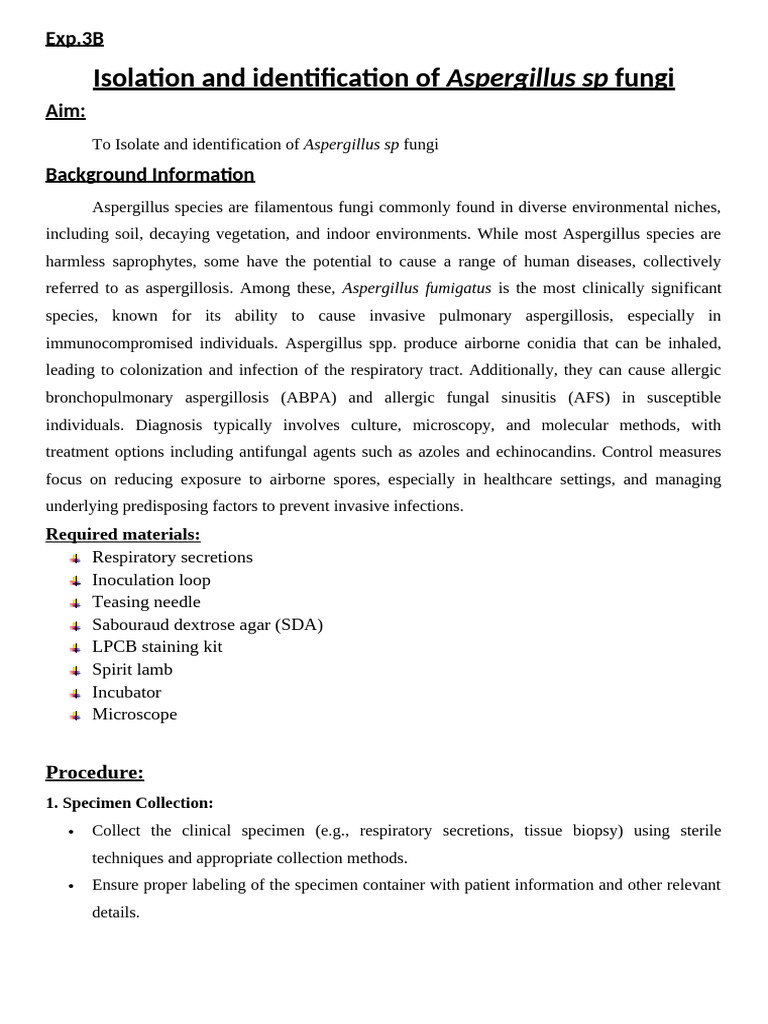 Isolation of Aspergillus Species | PDF | Aspergillus | Fungus