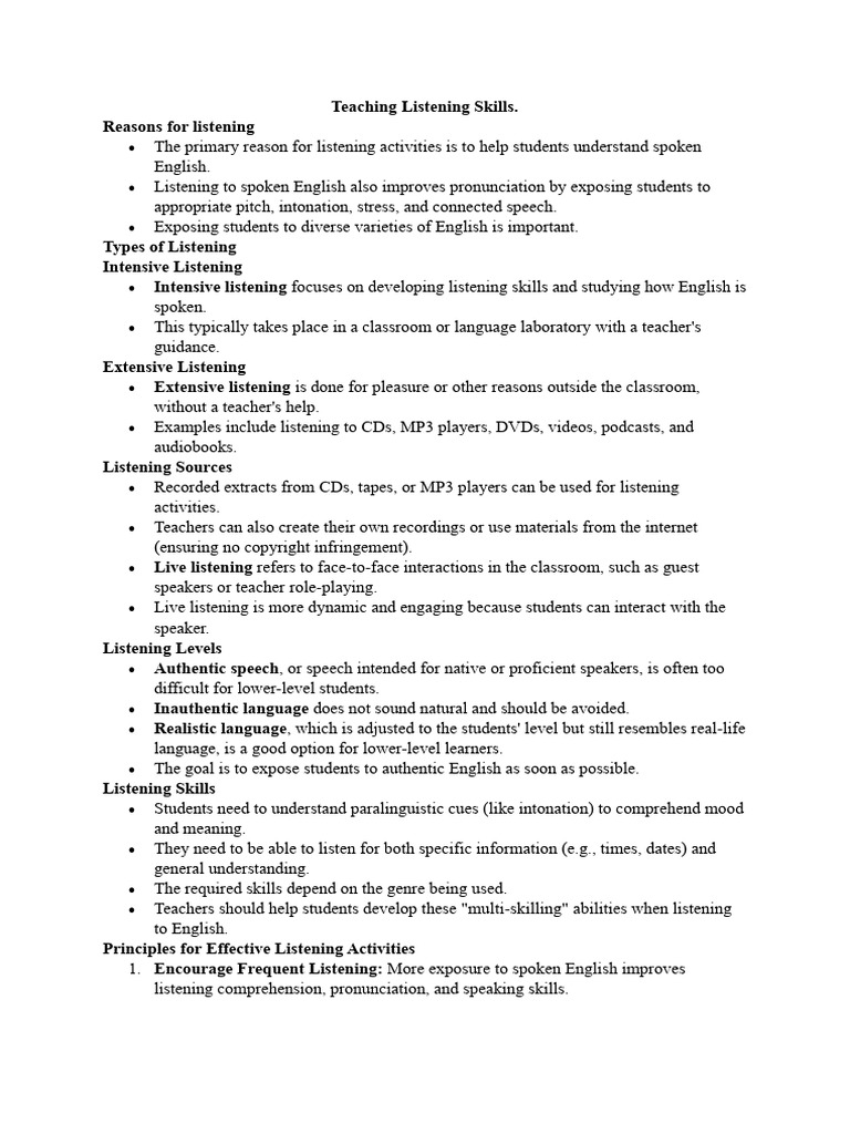 Teaching Listening Skills | PDF | English Language | Reading Comprehension