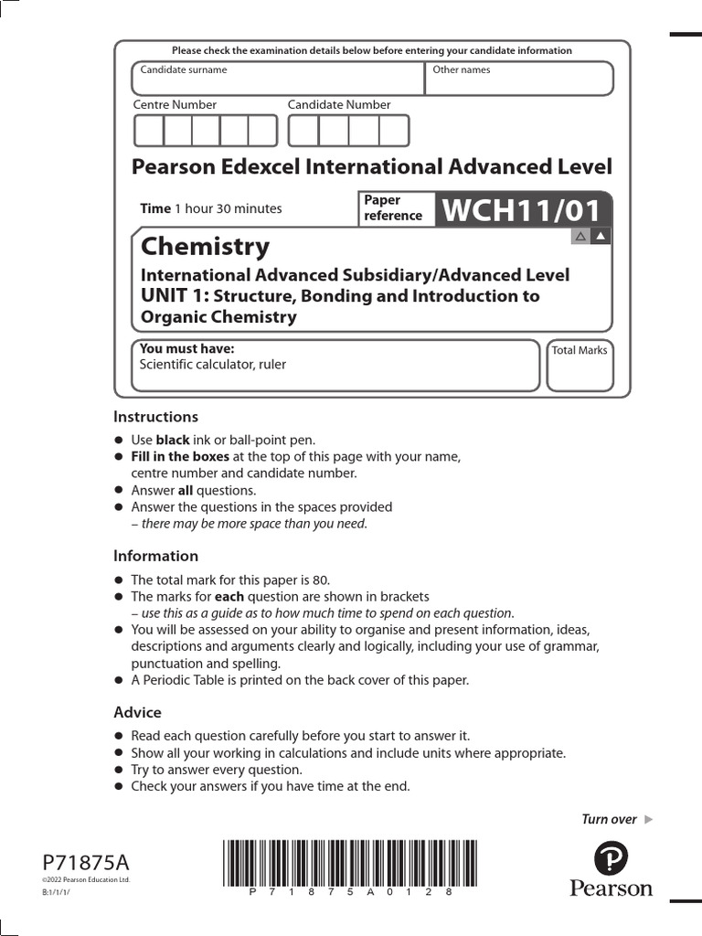 Chemistry A Level Exam Paper WCH11/01 | PDF | Chloride | Chemical Elements