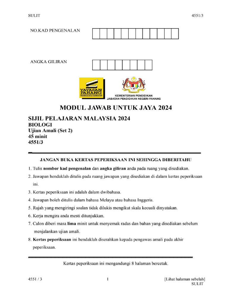 JUJ 2024 - BIO3 SET 2 | PDF