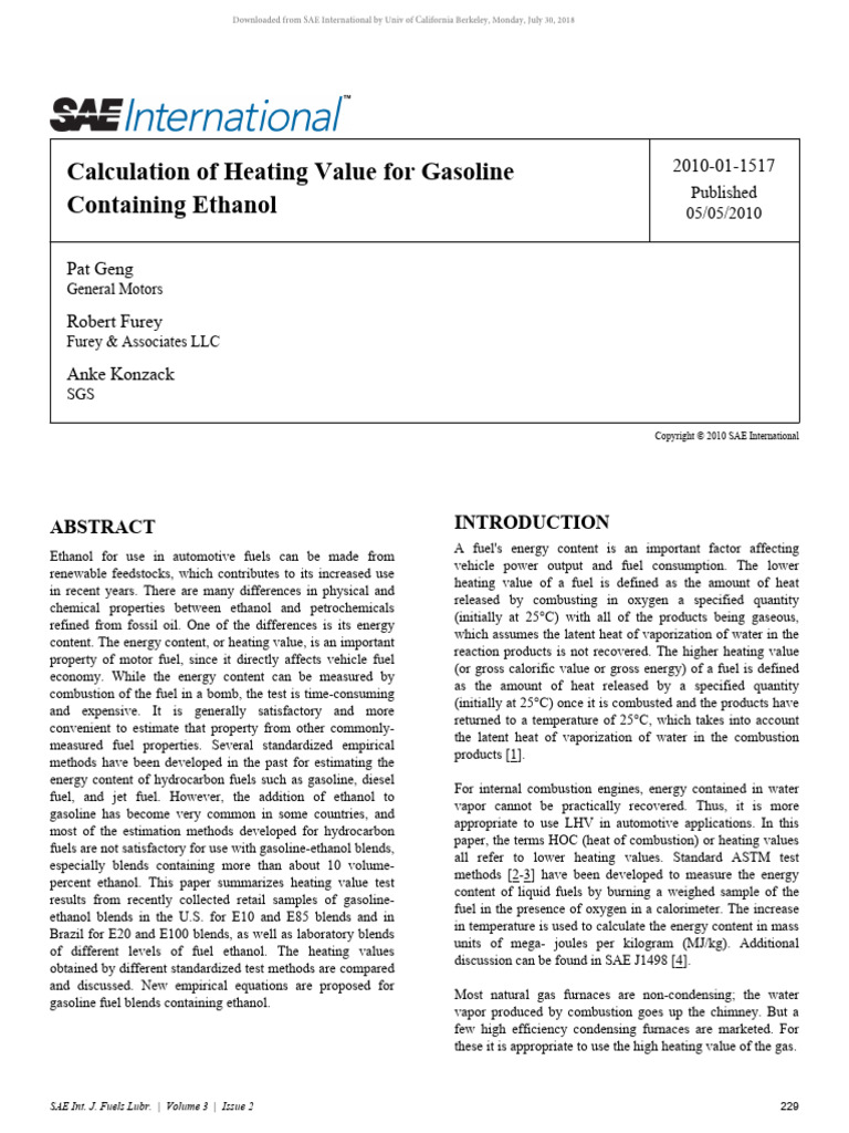2010-01-1517 LHV Gasoline and Ethanol | PDF | Gasoline | Fuels