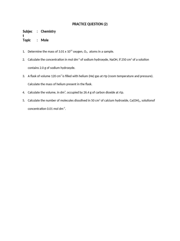 Practice Questions - 2 - Mole | PDF