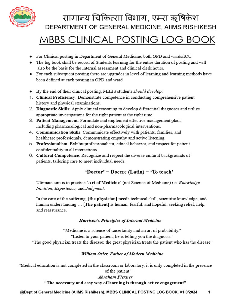 MBBS General Medicine Clinical Logbook | PDF | Medicine | Medical Diagnosis