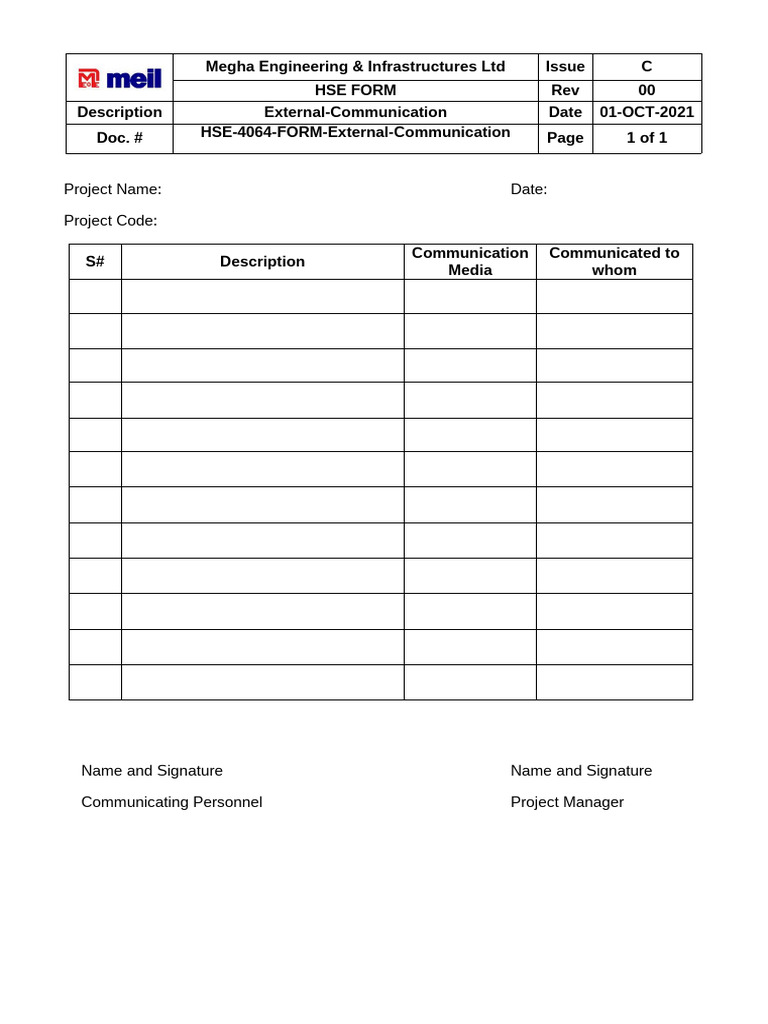 HSE 4064 FORM External Communication 00 | PDF