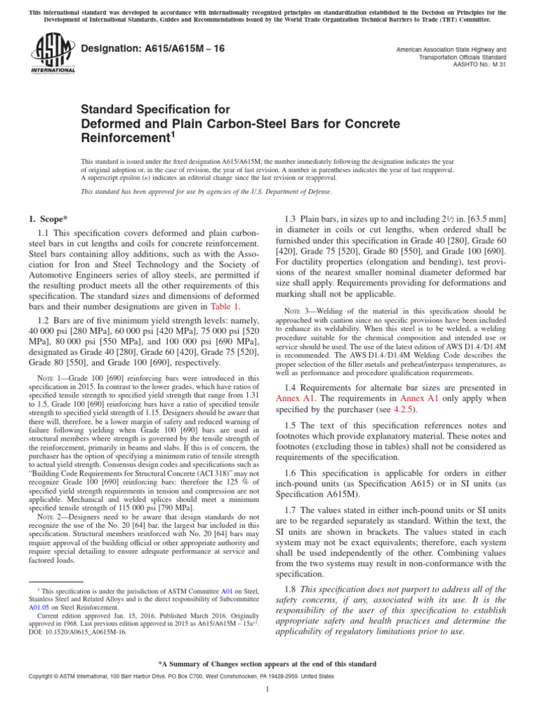 01 Astm 615-1 | PDF | Strength Of Materials | Materials