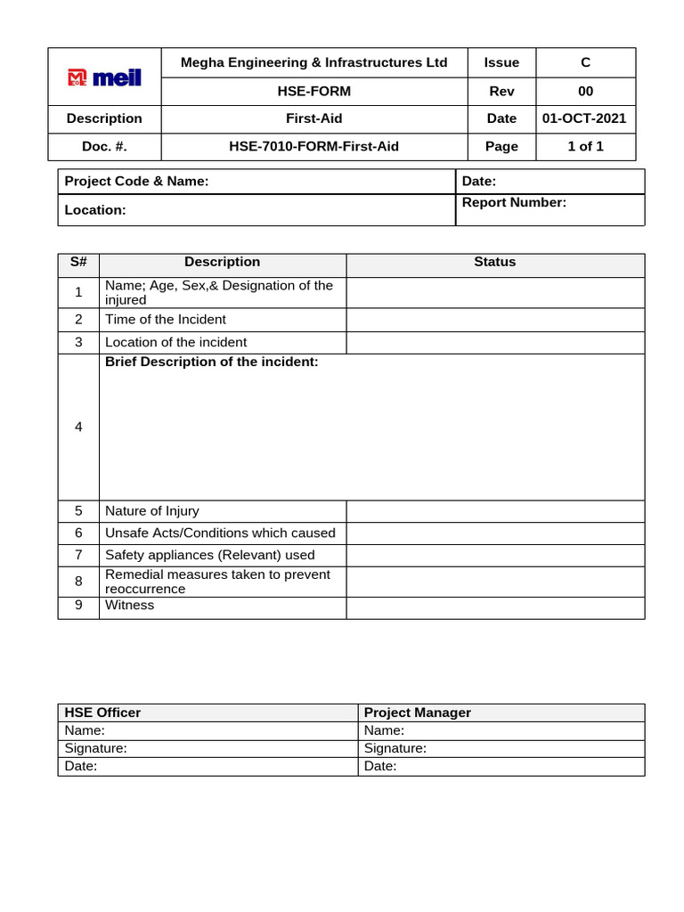 First-Aid Incident Report Template | PDF