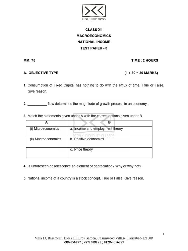Paper 3 - National Income (Re-Test) | PDF | Gross Domestic Product | Income